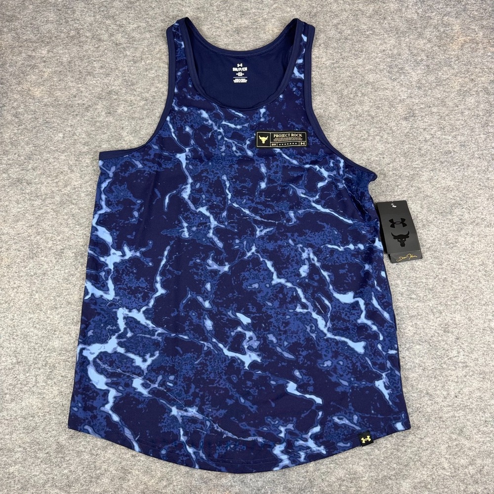 Under Armour Project Rock Iso Chill Muscle Tank Top Loose Blue Mens Small S